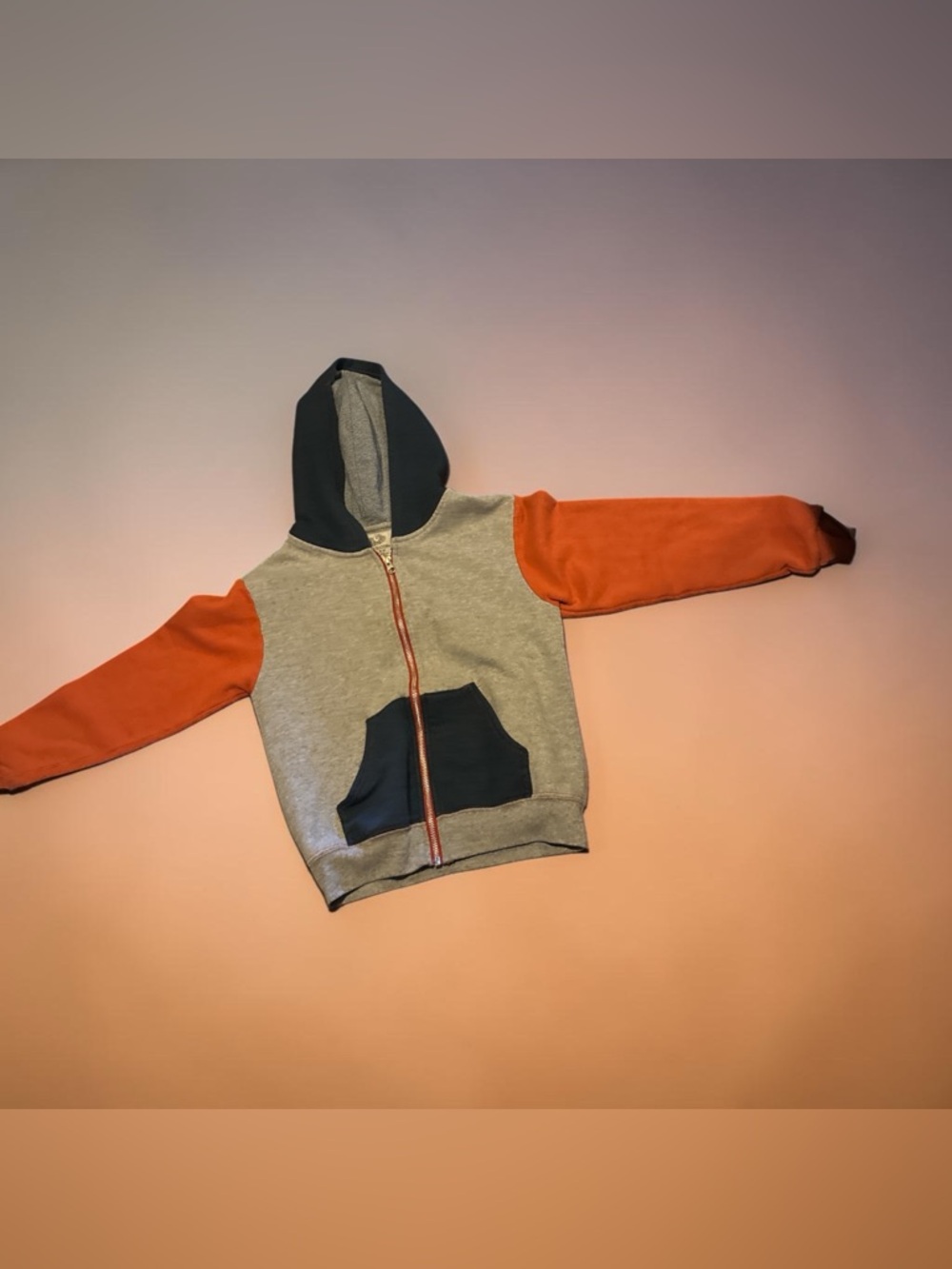 Fruit of the Loom GUC Kids Colorblock Hoodie Jacket - Gray, Orange & Black